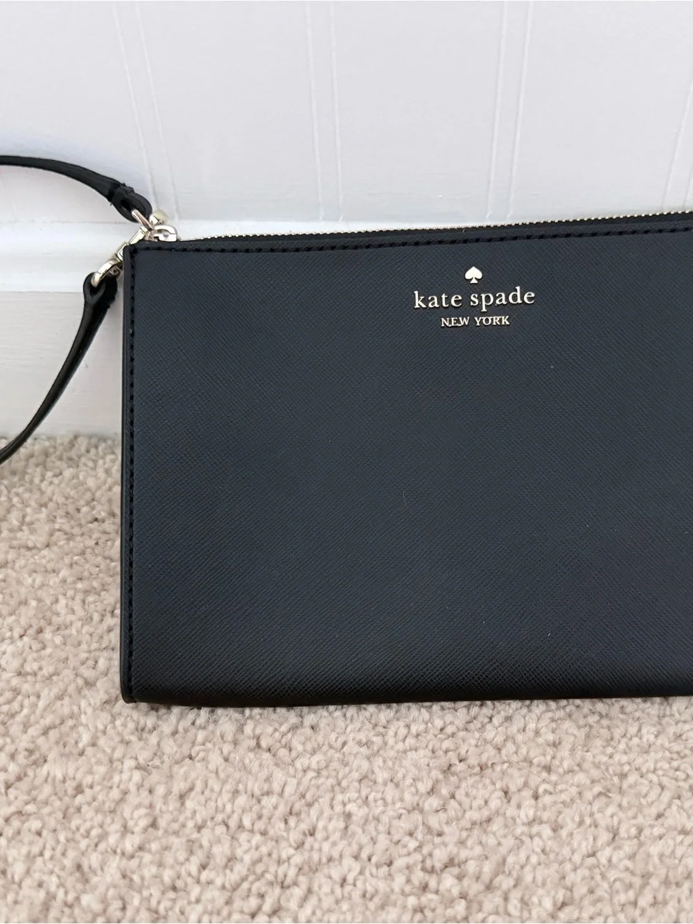 kate spade Black Leather Zip Wristlet Clutch